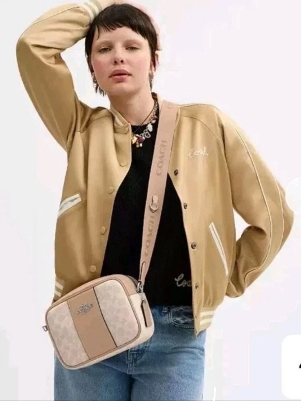 COACH Jamie Camera Bag Signature Logo Crossbody Beige/Brown Adjustable Strap - Picture 5 of 5